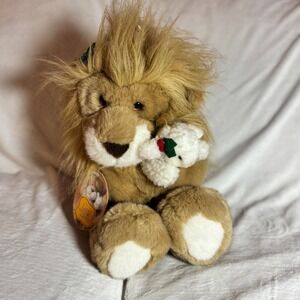 The Lion and the Lamb 1994 Tan Soft Lion Plush Holding Lamb, New with Tags